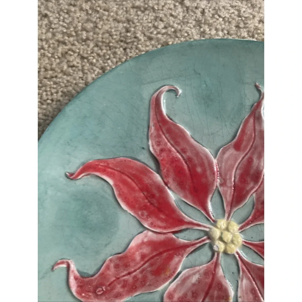 Ceramic Poinsettia Plate, Hand Painted 10